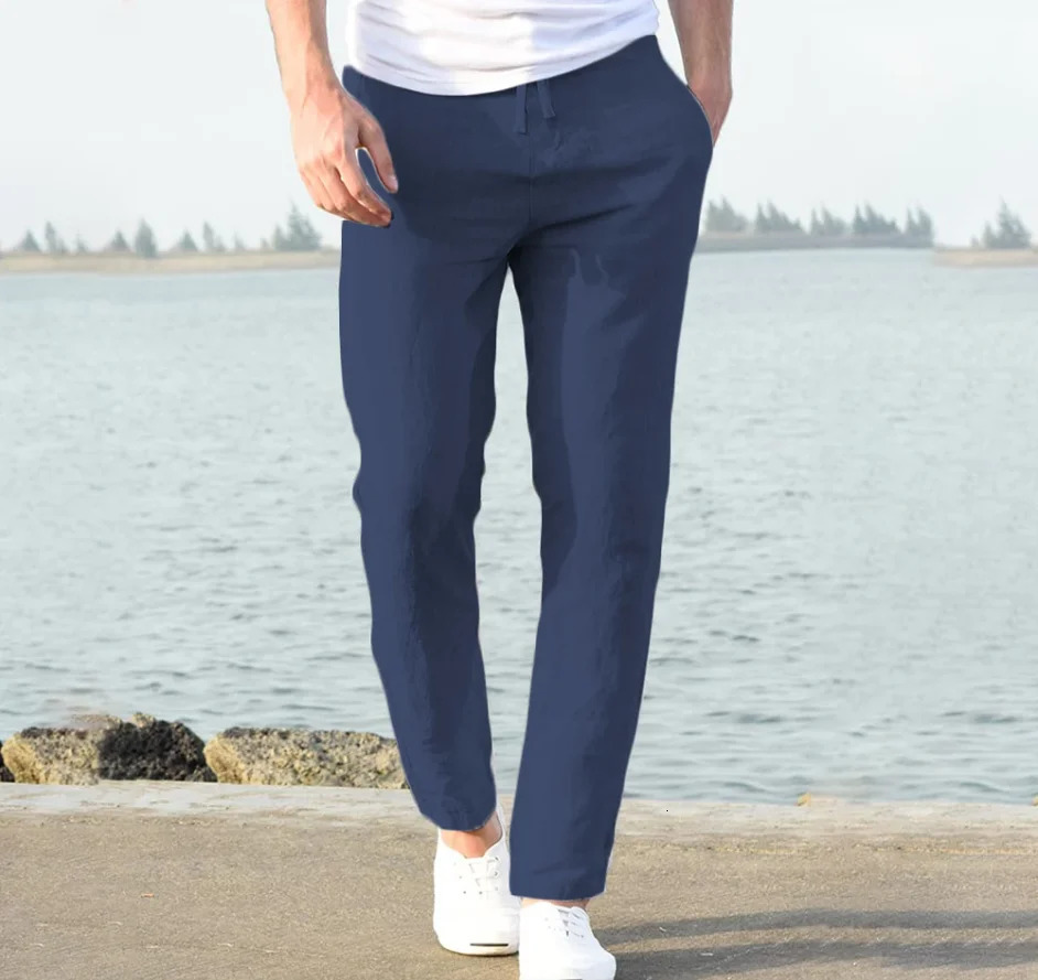 mens linen wide pants Trouser oversized sports streetwear spring yoga casual clothing 250320