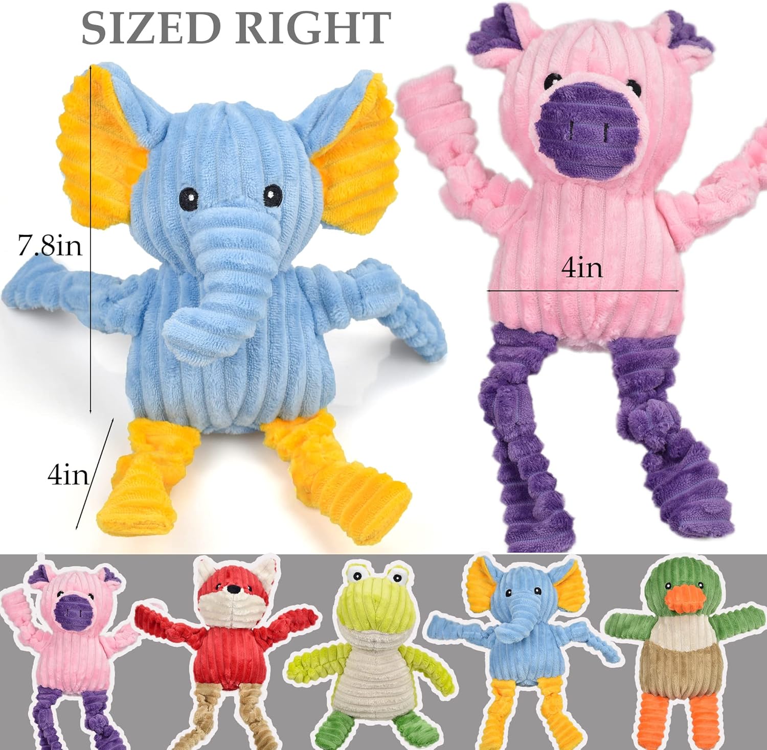 5 Pack Tough Dog Toys - Stuffed Squeaky Dog Toys Assortment, Plush Animal Dog Toy Value Bundle for Small, Medium, and Large Dogs, Puppy Pet Toys to Ke