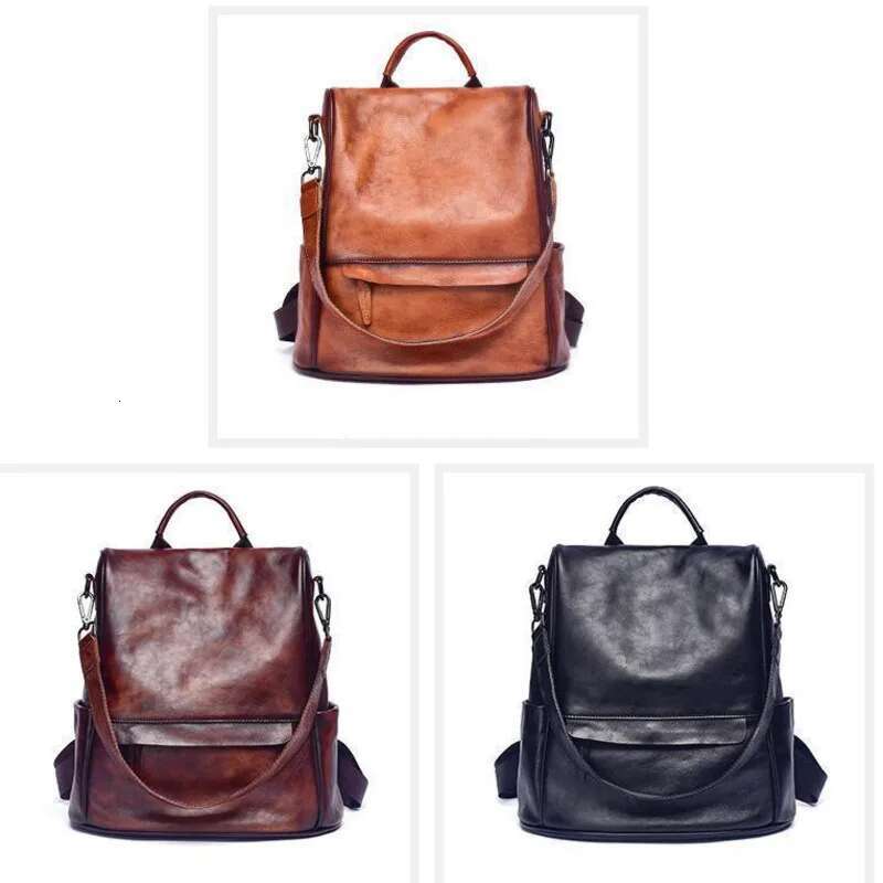 MOTAORA Vintage Large Capacity Women's Backpacks Anti Theft Genuine Leather Backpack Cowhide Woman Travel Bagpack Women