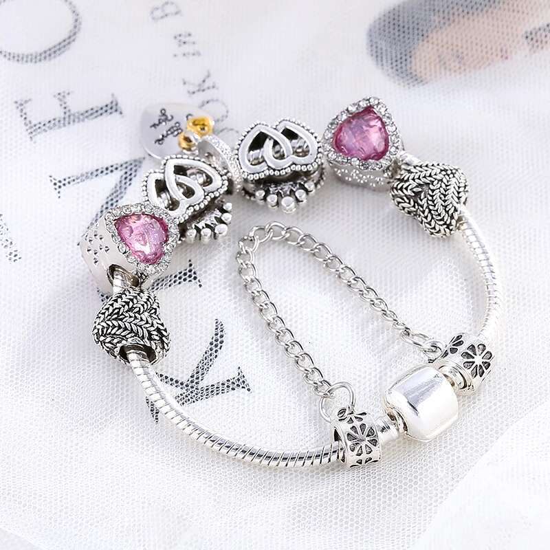 I LOVE YOU Pendant Charms Bracelet with Crystal Glass Beads Fit Snake Chain Brand Bracelets For Women Jewelry Pulseira