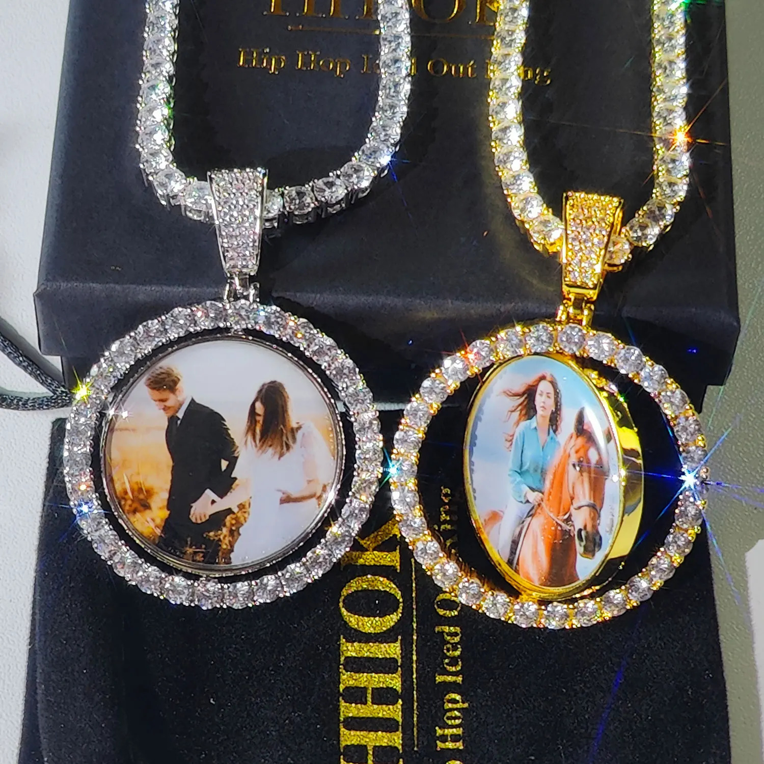 Customized Double-Side Po Necklace Picture Pendant Chain Personalized Cubic Zirconia Hip Hop Jewelry Gift for Men Women 250318