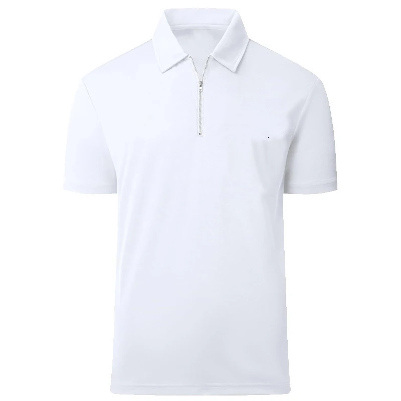 Summer Mens Quarter Zip Short Sleeve Casual Polo Shirts Collared T-Shirt Lightweight Streetwear Solid Color Lapel Top 250320
