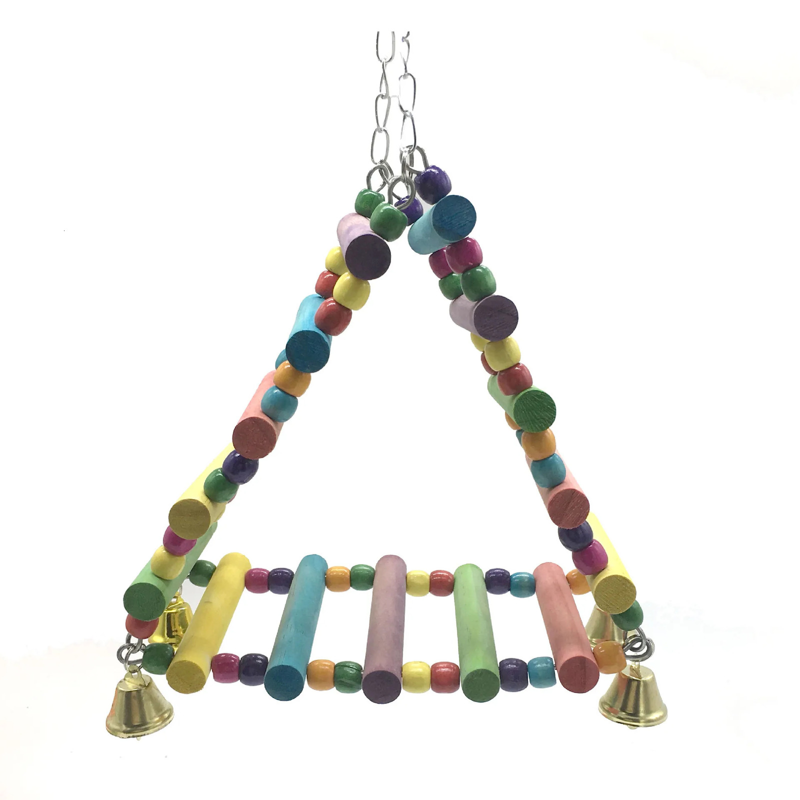 Wooden parrot hanging rainbow pendant training ladder toy with bell birdcage pet accessories suitable for large and small birds 250320