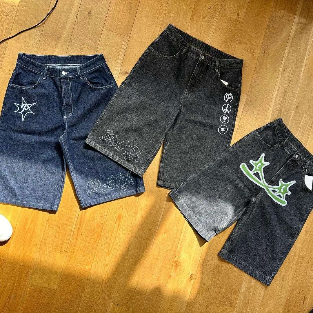 Summer Fashion Casual Y2k Hip Hop Denim 2023 New Haruku Punk Rock Gym Male Shorts Vintage Loose Knee Length Pants Beach