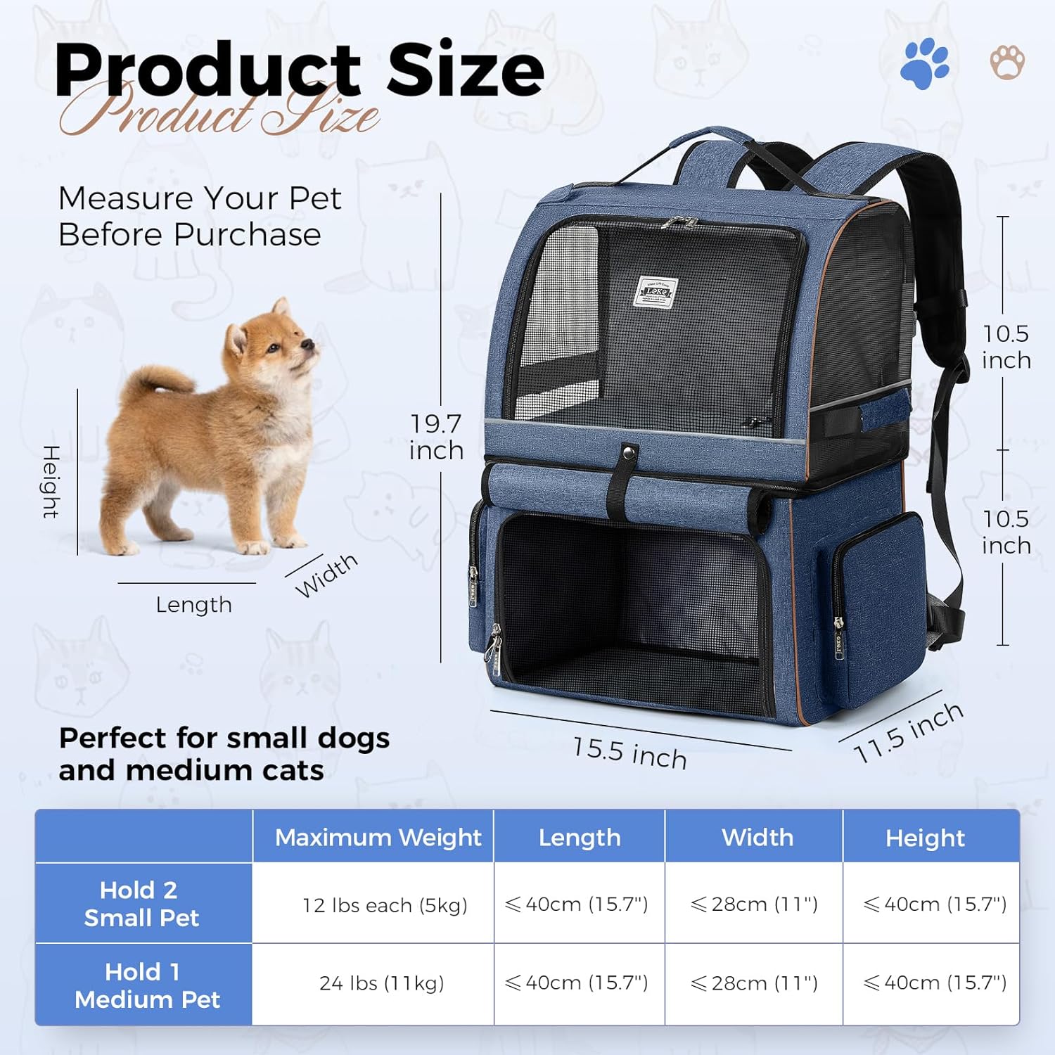 Double Layer Cat Backpack for 2 Cats Large Cats Transport Backpack Dog Backpack Foldable Pet Backpack for Cats Dogs up to 11 kg - Grey