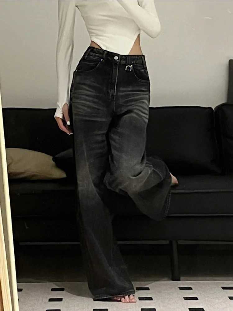 HOUZHOU Vintage Black Wide Leg Jeans Women Oversized High Street Korean Fashion Baggy Denim Trousers Grunge Y2k Female Hip HopT250319