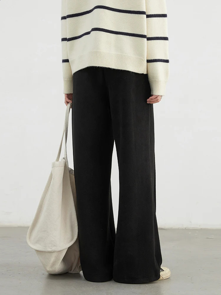 CHIC VEN Womens Casual Solid Elastic Waist Wide Leg s Trouser Lazy Straight Pants Womens Autumn Winter 250314