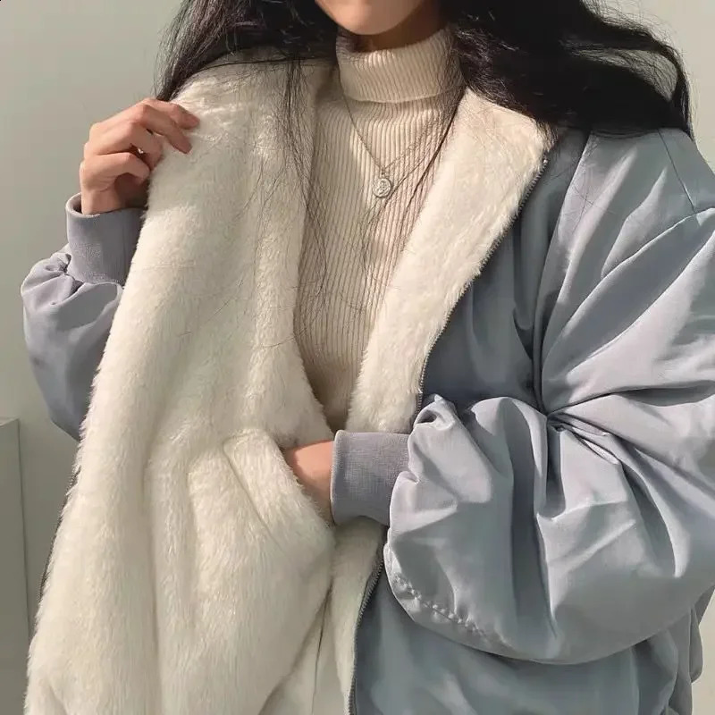 2024 Autumn Thicken Parka Casual Hooded Jacket Winter Comfortable DoubleLayer Korean Style Simple Solid Warm Cute Coats 250319