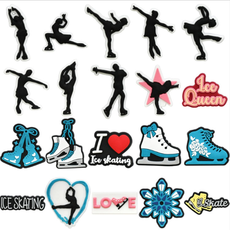 fashion muti style game tool shoe charms sport series ice-skating volleyball and swim shoe flower clog decoration buckle
