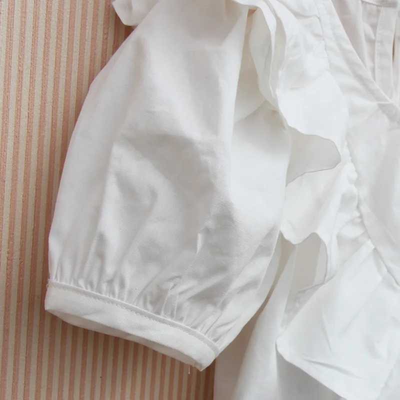 Korean Puff Sleeve Shirts for Teenage Girls Cute Solid Color Blouses Children White Ruffle Sleeve Tops Kids Clothes 8 To 12YearsT250320