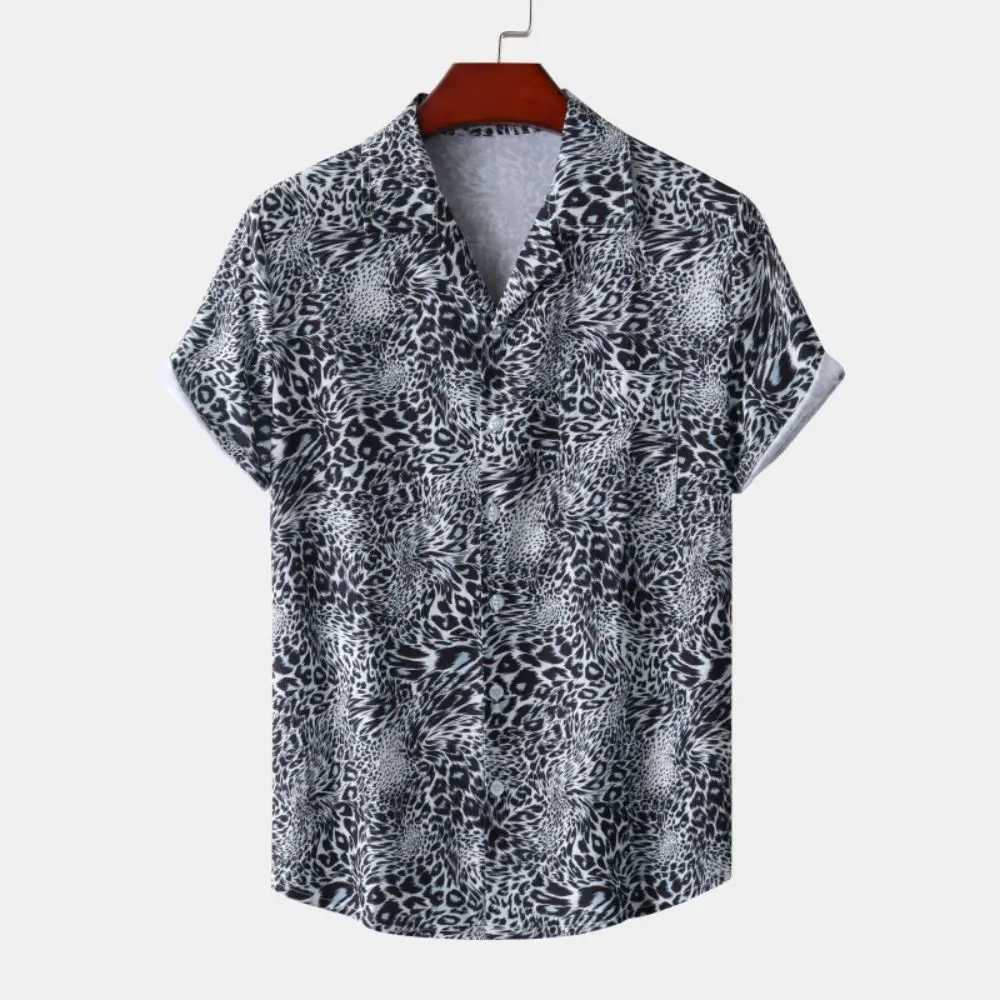 Fashion Leopard Mens Short Sleeve Shirt Oversize Loose Fit Stylish Shirt For Men Lapel Trend Casual Button Up Mens Clothing M250320