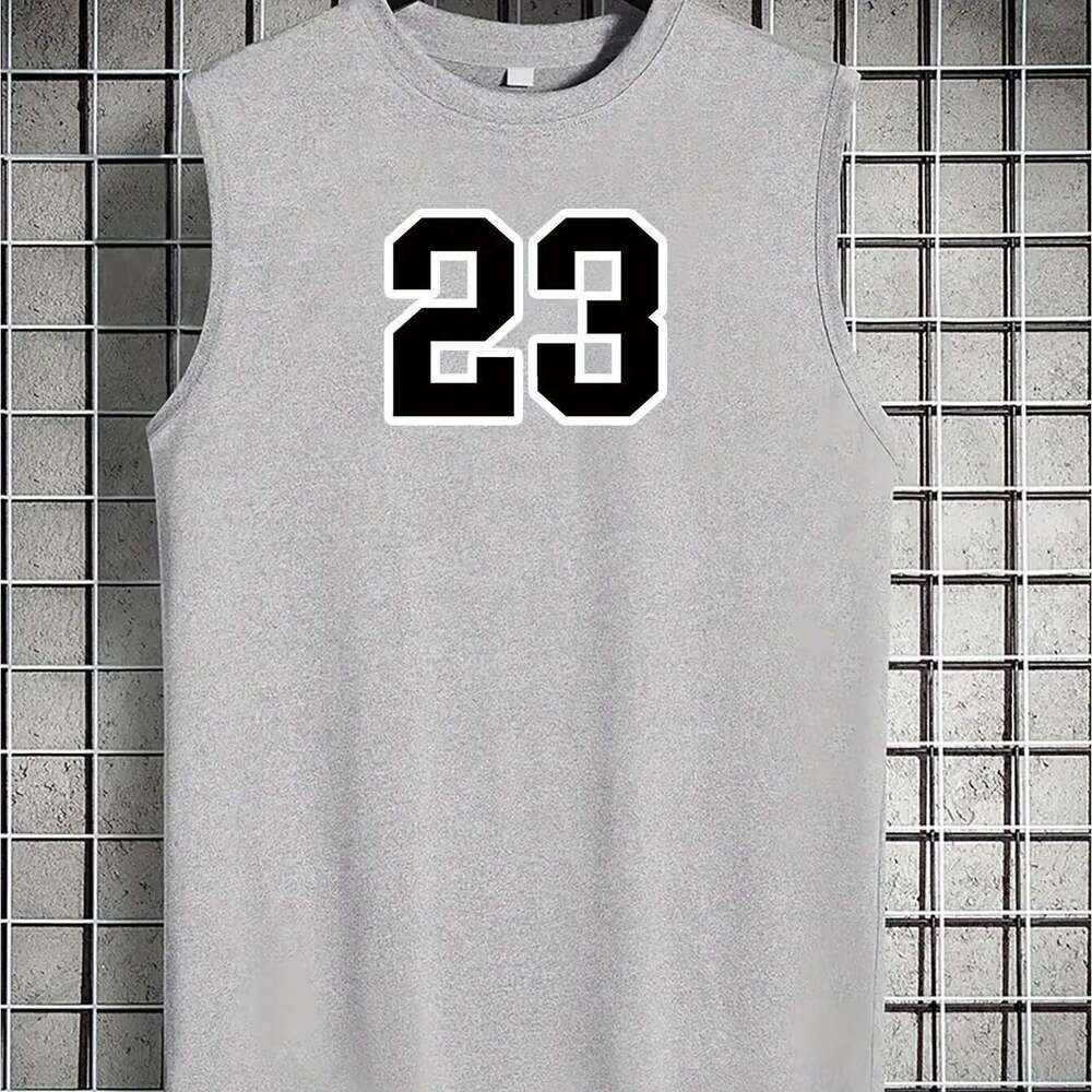 Men's sleeveless vest, 23 print, fitness, fashion, high quality, short sleeved, loose, sports, breathable top