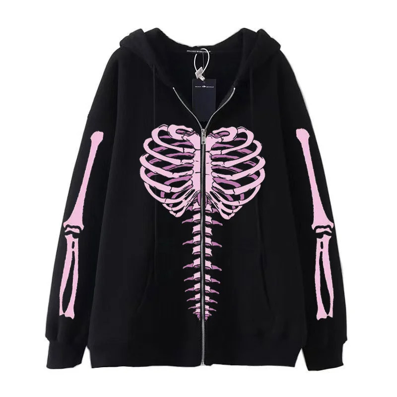 Dark style hiphop gothic Y2k skeleton butterfly zipper hoodie mens and womens Harajuku jacket sweater 250320Z