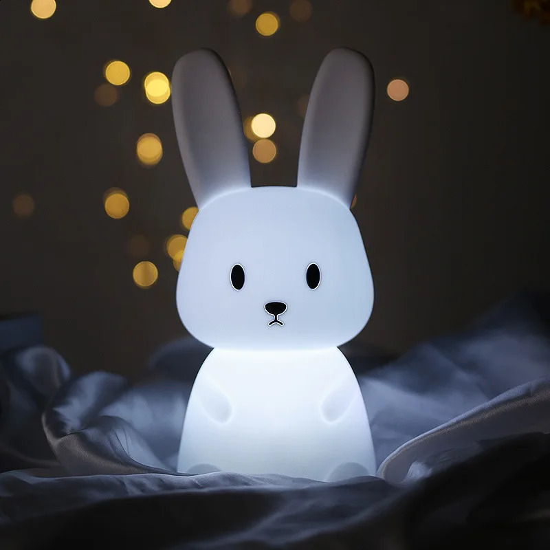 Cute Silicone Night Light Rabbit Whale Cat Touch Sensor USB Rechargeable Bedroom Bedside Lamp For Kids Baby Drop 250319
