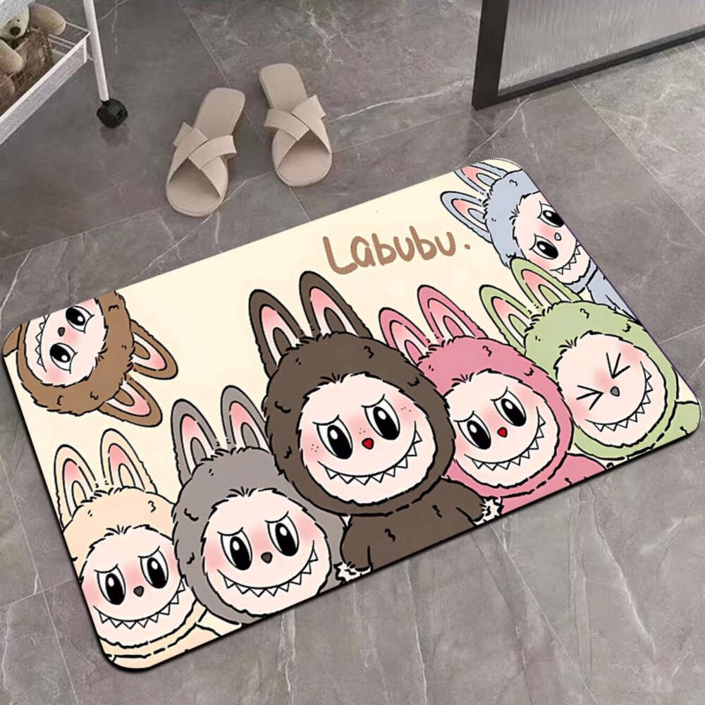 Labubu Cartoon Playmat - Soft Polyester Fiber, hine Washable, Colorful Character Design with Cute Animal Faces, Ideal for Decor, Play Area Mat|Playful