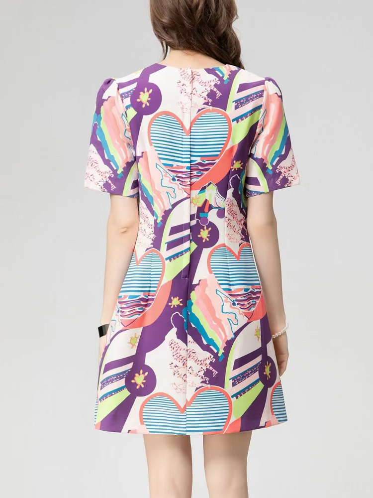 OC13800 Women's Dresses Multicolored Coated Canvas Luxury Customization Service Summer Round Neck Short Sleeved Printed Dress