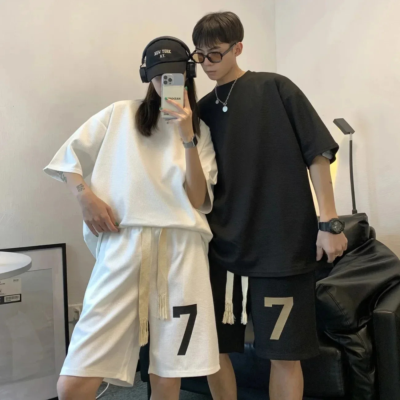 Mens casual fashion set shirtshorts Summer mens classic solid color business 2piece 250317