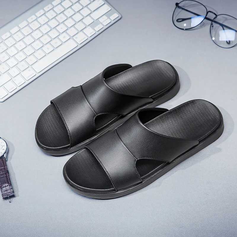 Genuine Leather Slippers Men Slip Casual Sandals Summer Breathable Outdoor Men Half Drag Cfortable Beach Sandals Lazy Shoes Y250320