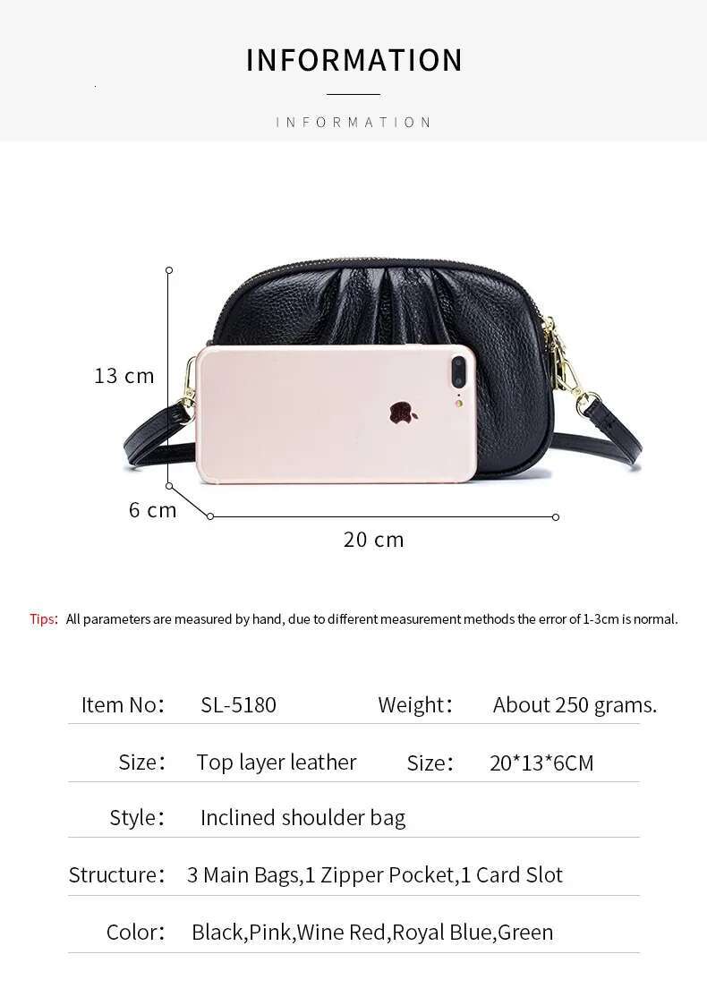 Brand Women Phone Wallet Genuine Leather Three Layers Of Zipper Shoulder Messenger Small Female Cloud Bag Day Clutches Purse