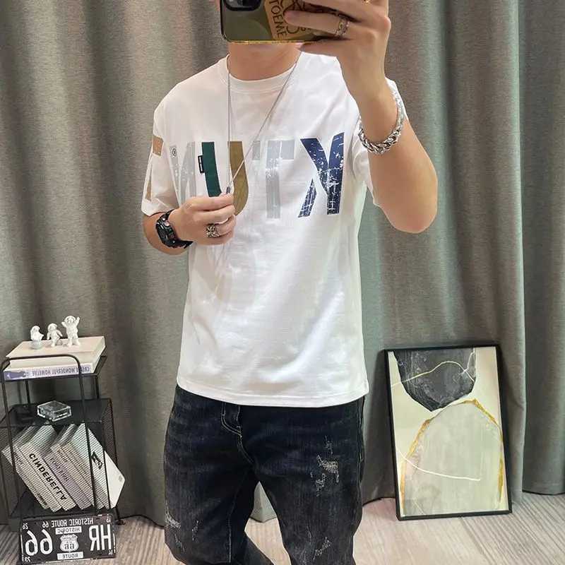 2023 Summer New Street Letter Printed T-shirt Mens Round Neck Short Sleeve Loose Casual Cotton ZipperT250319