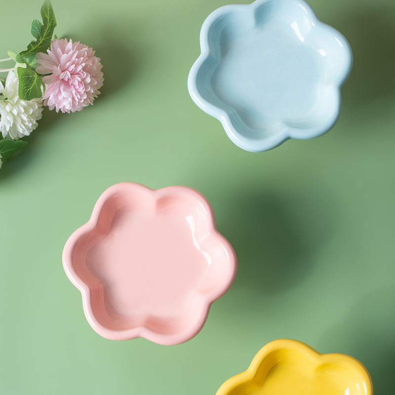 Ceramic Raised Cat Bowl With Flower Design, Elevated Cat Food Bowl Water Plate Snack Dish With Stand For Neck Protection