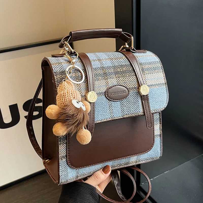 Girl Retro 100 Handbag British Style Womens Casual Checkered Small Backpack with Good Person Pendant Decoration Y250319