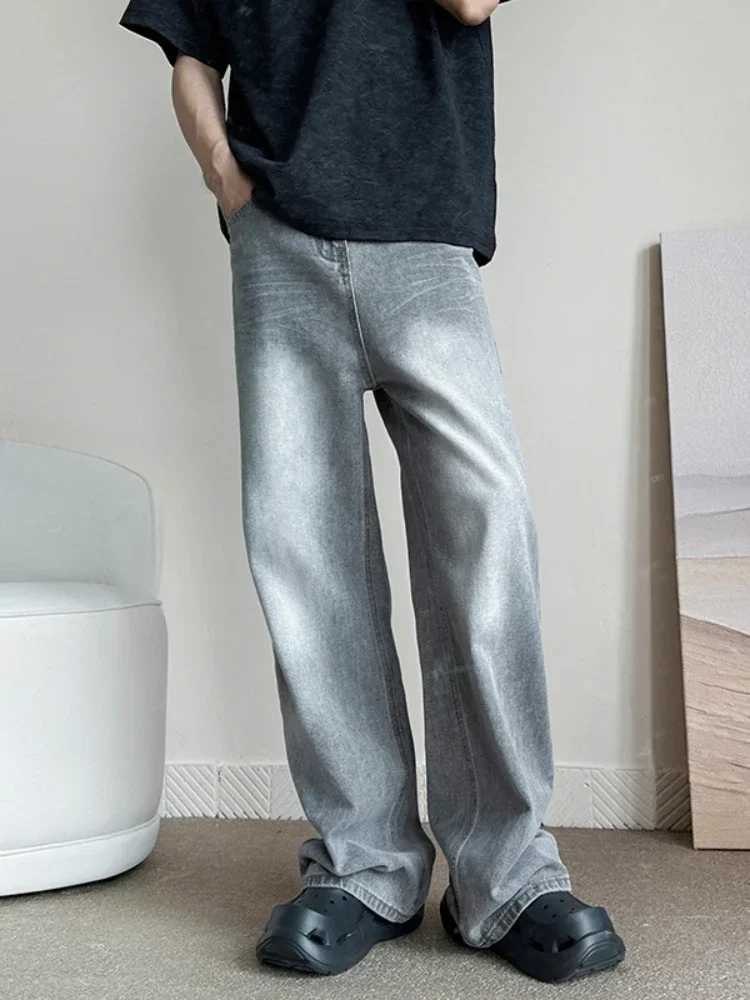 New Vintage Gray Baggy Jeans Men Fashion Harajuku Casual Y2k Pants Straight High Street Male Wide Denim TrousersT250319