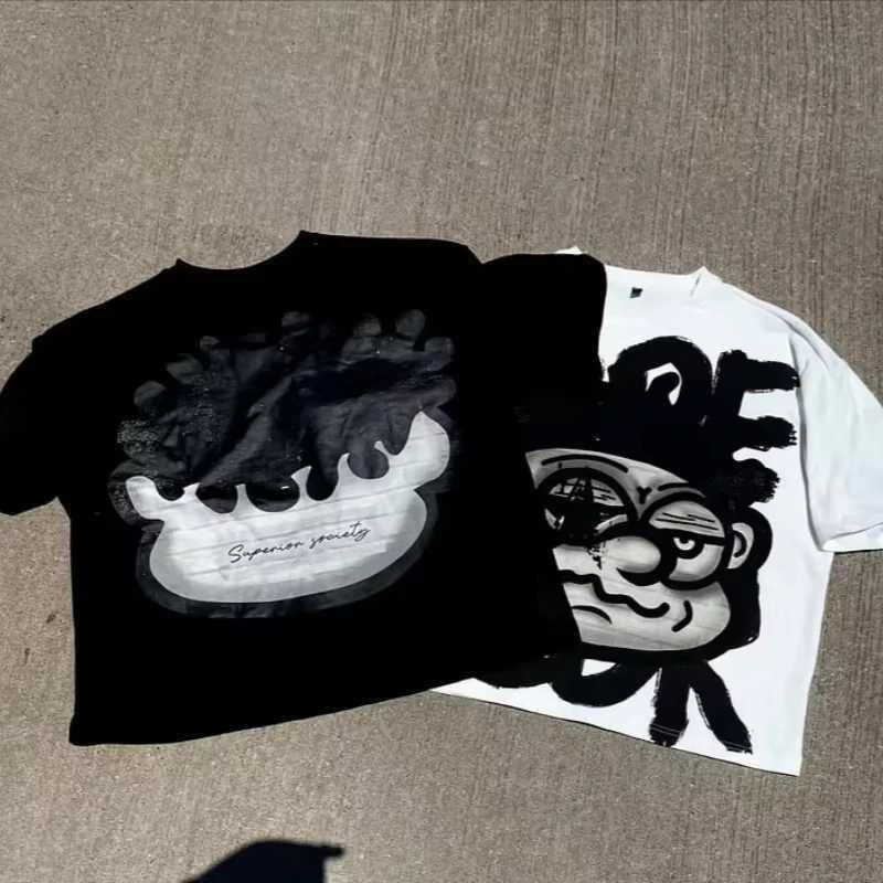 Retro Large Pattern Cotton T-shirt Mens Y2K Summer Short Sleeve Retro Extra Large T-shirt Womens TopT250319