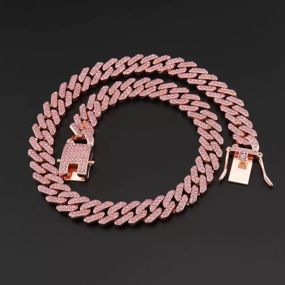 2025 New model 12MM Rose Gold Color Miami k Chain Iced Out Bg Rhie Cuban Choker Necklace Women Men Hip Hop Jewelry