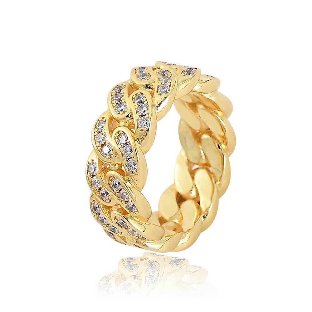 Hip Hop Mens Iced Out Bling Cubi Zirconia Cuban Link Ring Jewelry Men Accessories Party Gift