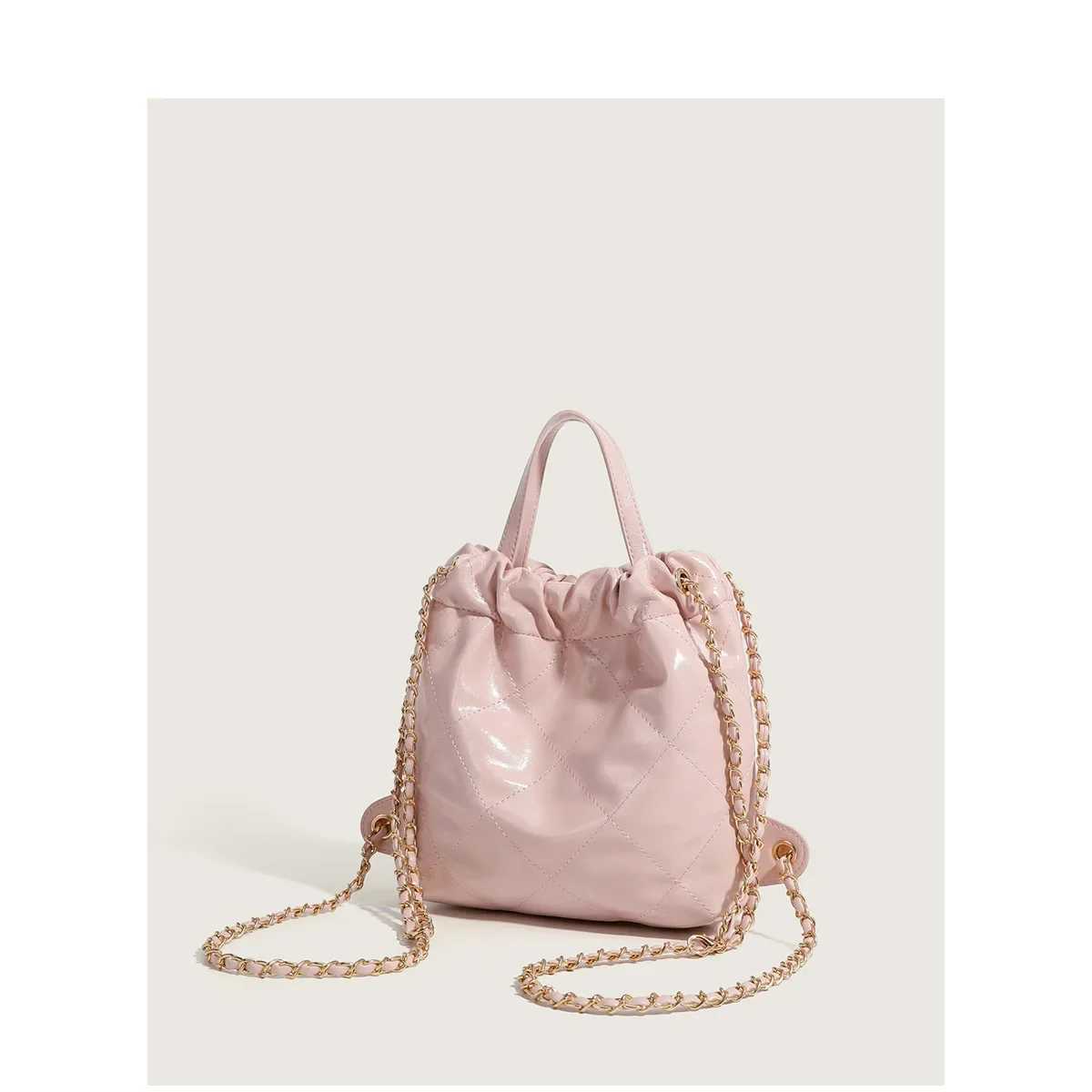 Womens large capacity soft leather coarse tweed style Argyle chain garbage bag single shoulder fashionable ten font Y250319