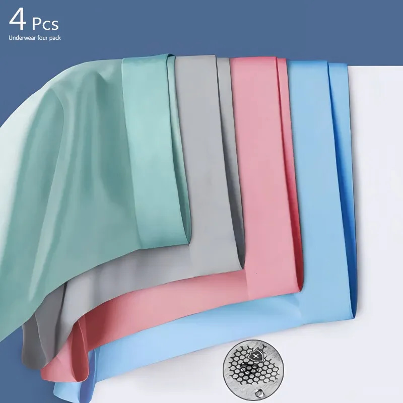 4 piecesbatch mens boxing ice silk graphene underwear breathable ultrathin summer 250320