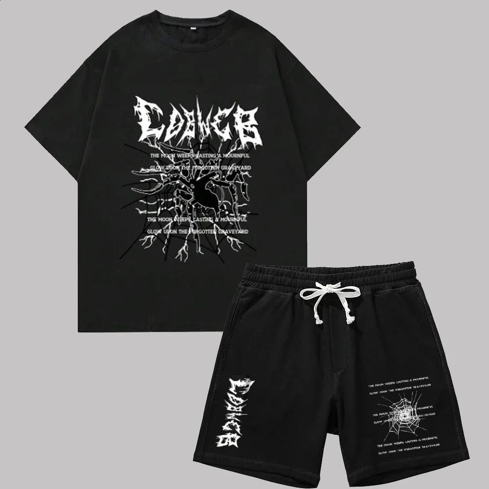 Love Printed T Shirt Shorts Suit Men Women Fashion Heart Tshirt Gothic Hip Hop Streetwear Summer Sports Casual Short Sleeve Set 250319