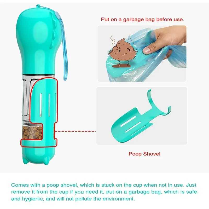Portable cat and dog water bottle food feeder drinking fountain 3-in-1 toilet dispenser leak proof Y250319