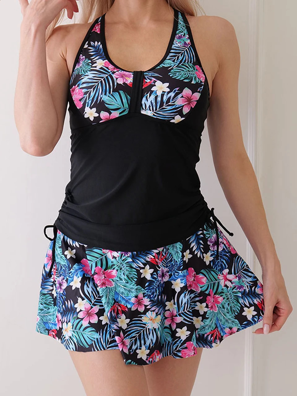 Crisscross Straps Tankini Beach Skiing Swimsuit 2024 Womens Apron Printed 250319