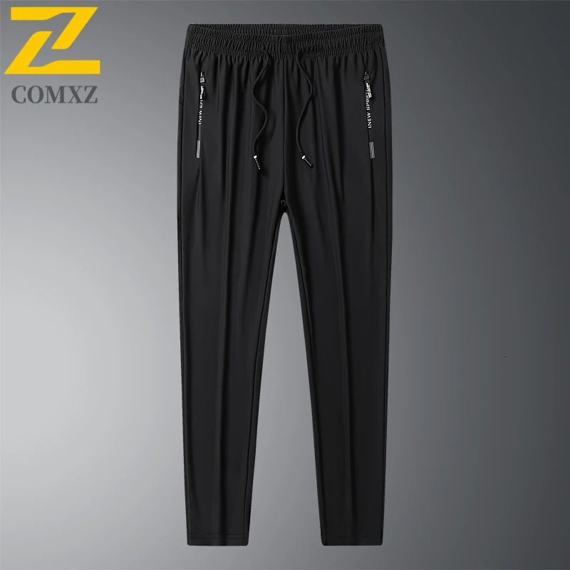 Summer mens thin silk casual pants loose fit plus size quick drying elastic runners 94 long tapered ankle sports 250320