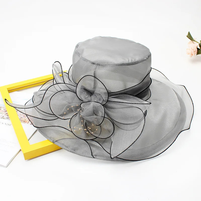 18 Color Ladies Summer Hat White Black Organza Church Fascinator Wedding Tea Party Derby Hats for Women Flower Wide Brim Sun Hat 250320