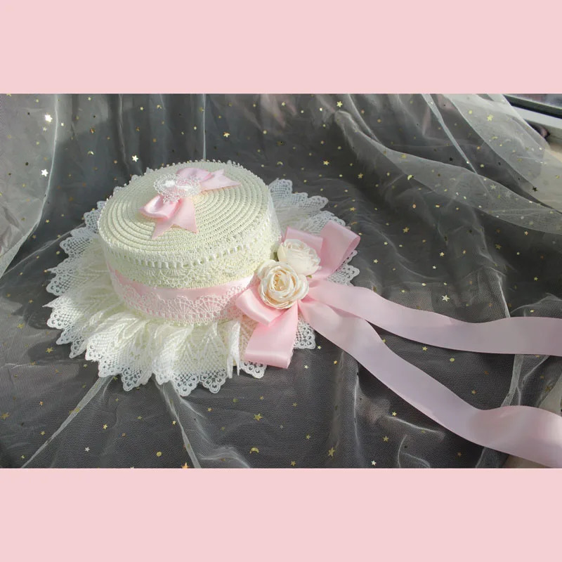 Lolita Straw Hat Mori Sweet Bow French Girl Flower Sun Hat Lolita Flat Hats 250320