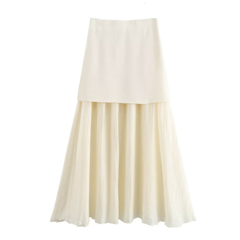 Women's clothing 2024 summer new product V-neck gold button knitted vest+pleated half skirt set