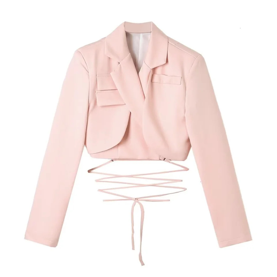 PB ZA Autumn Womens Clothing Temperature Submission Simple and Versatile Solid Color Long Sleeve Short Rope Jacket 250314