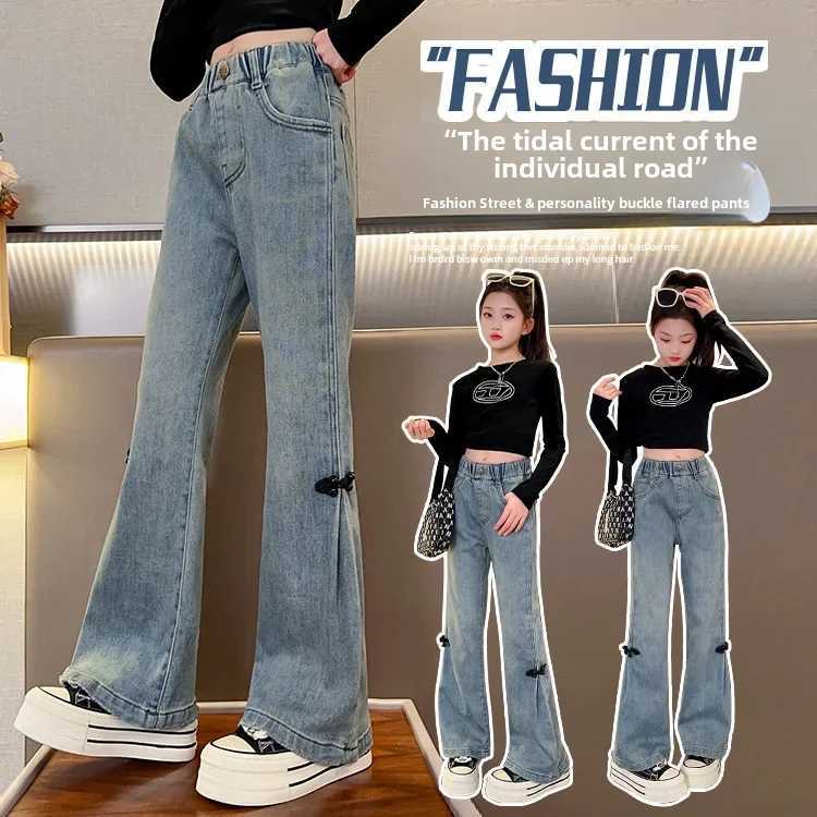 Girls Fashion Jeans Spring 2024 New Bell Bottom Pants Childrens Clothing Street Style Student Explosion ModelT250326