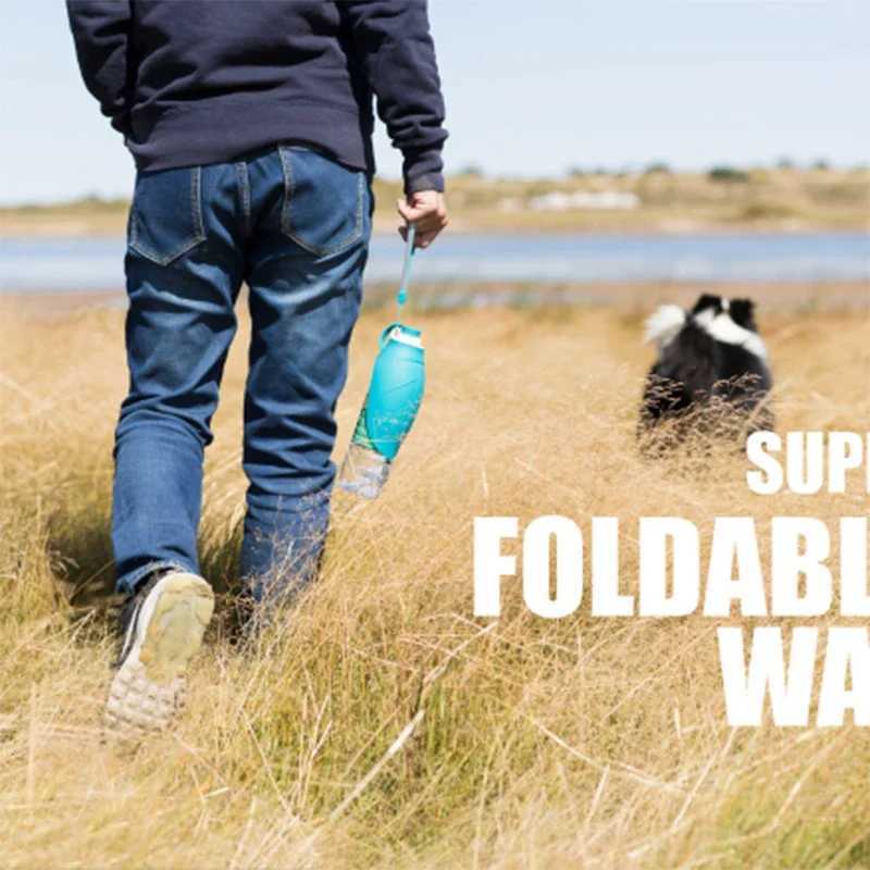 580ml portable pet dog water bottle with soft silicone leaf design travel bowl small dog cat drink outdoor water dispenser pet supplies Y250319