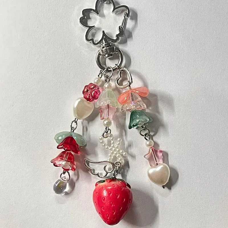 Cute Strawberry Bow Keychain y2k coquettish Fairy Tale Lily Valley Keychain 2023XJ250319
