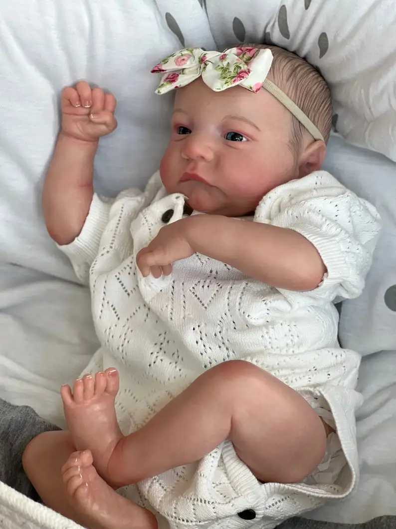 NPK 49CM newborn doll regenerated Levi Awake soft silicone flexible 3D skin tone with visible veins hand drawn hair doll W250320