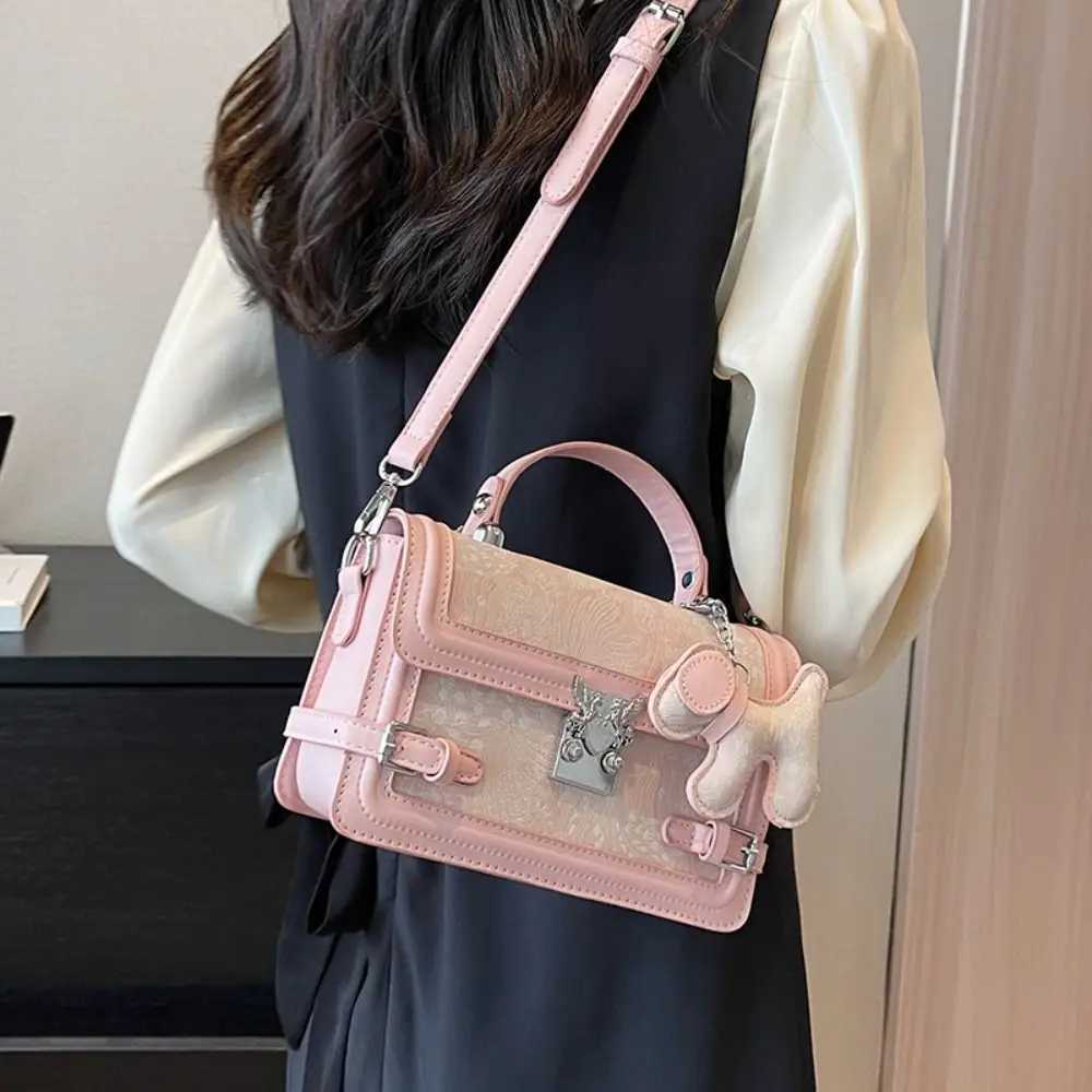 Elegant embossed shoulder bag with metal buckle square bottom bag and exquisite cross shaped body bag Y250319