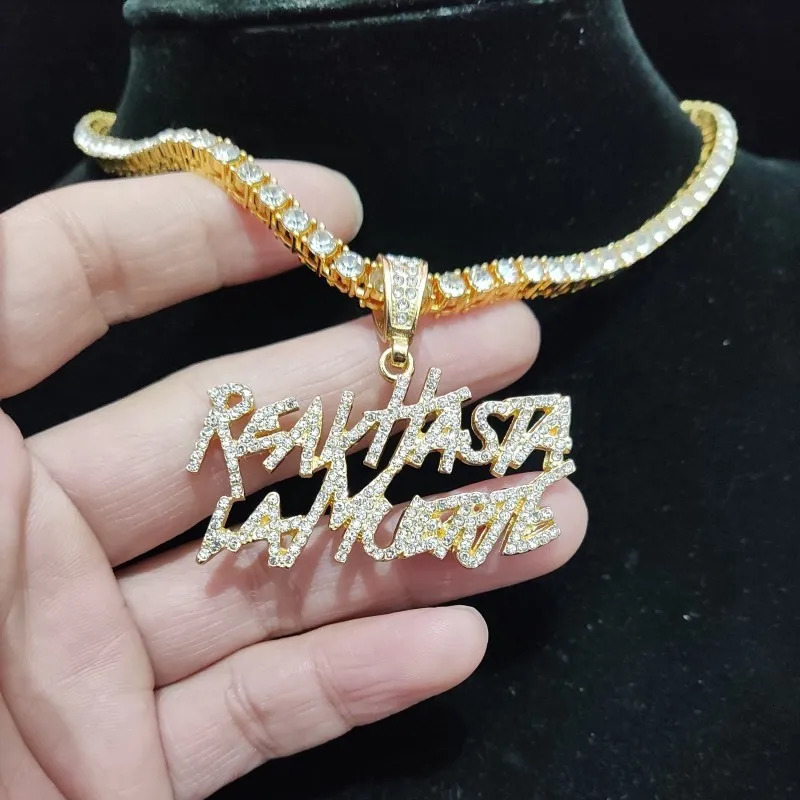 Men Women Hip Hop Letter Pendant Necklace 4mm Tennis chain Iced out Bling Hiphop pendants Necklaces Fashion Charm Jewelry 250320