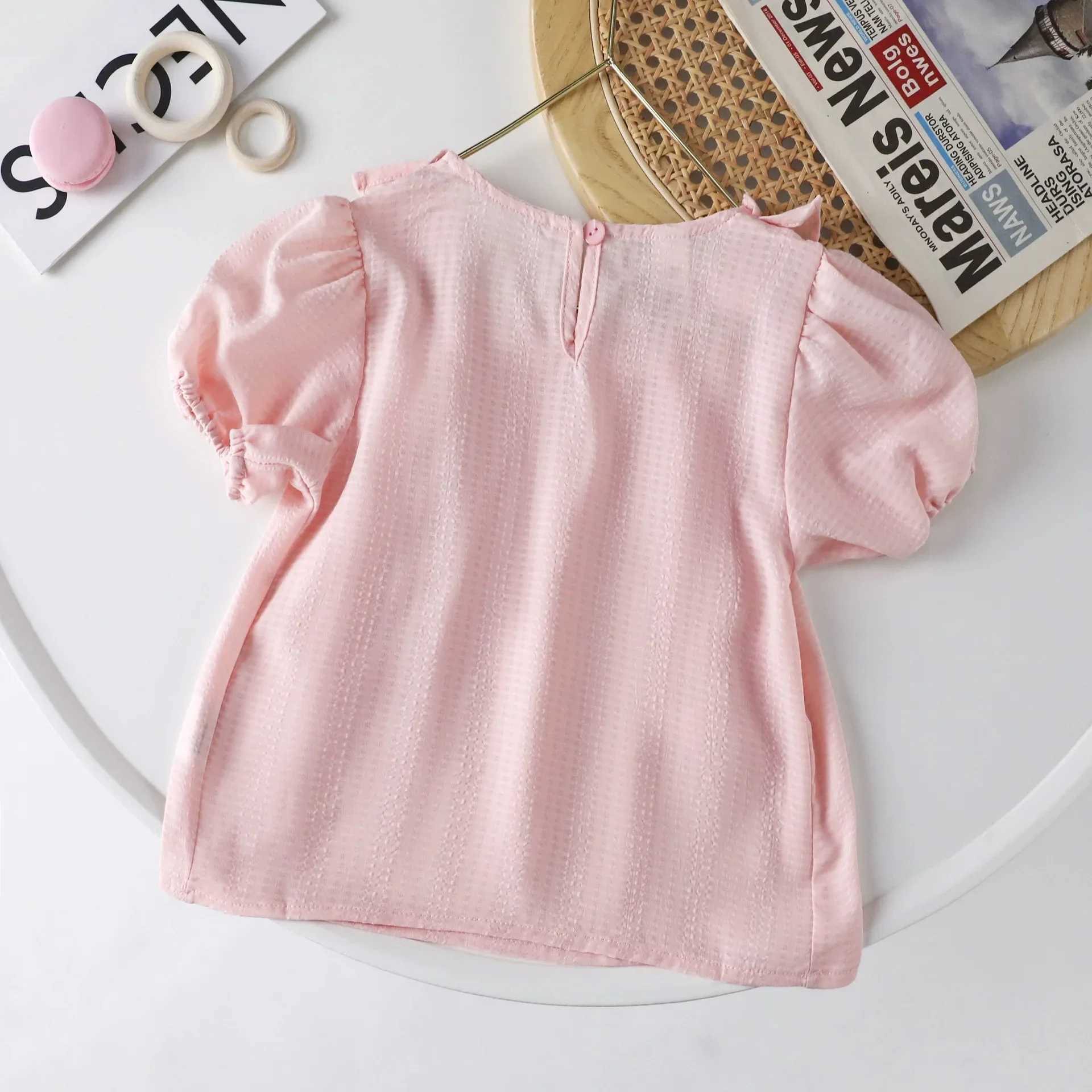 Baby Girls Blouses 2024 Summer Kids Flower Top Tees Childrens Puff T-shirt 1 to 6 Years Old Childrens Clothing PrincessT250320