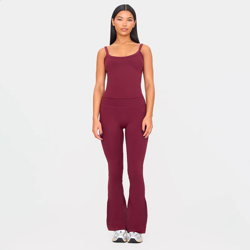 CUTENOVA 2025 Spring Summer Solid Color Backless Halter High Waisted Skinny Flared Pants Set Lift Hip Sporty Sets 250319