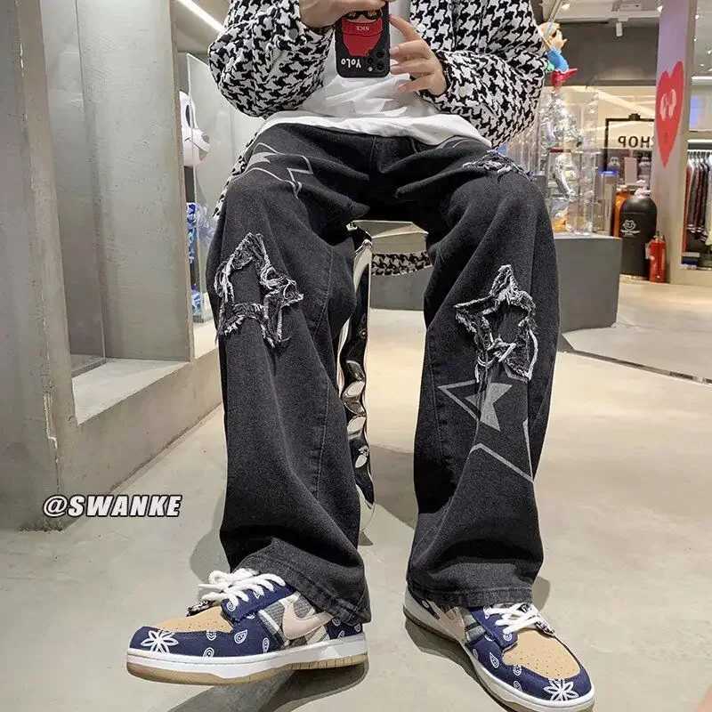 Neutral Wide Leg Jeans Mens New Hip Hop Baggy Denim Trousers Loose Straight Man Jeans Asthetic Male Jeans Pants for Boy CasualT250319