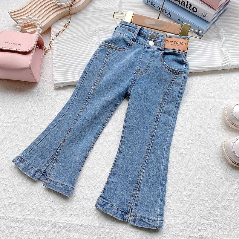 3-10 Year Old Girls Jeans 2024 New Childrens Fashion Korean Edition Denim Split Flare Pants Baby Solid Color Pants Casual PantsT2502320